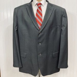 LINEAGE Blazer Men 54 Solid Silver Gray 3 Button Formal Sport Coat Jacket 54L